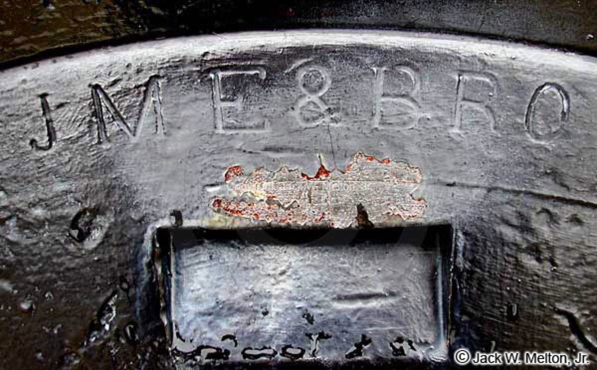 J. M. E. & BRO. foundry marking on the Battery Bee 10-inch Columbiad